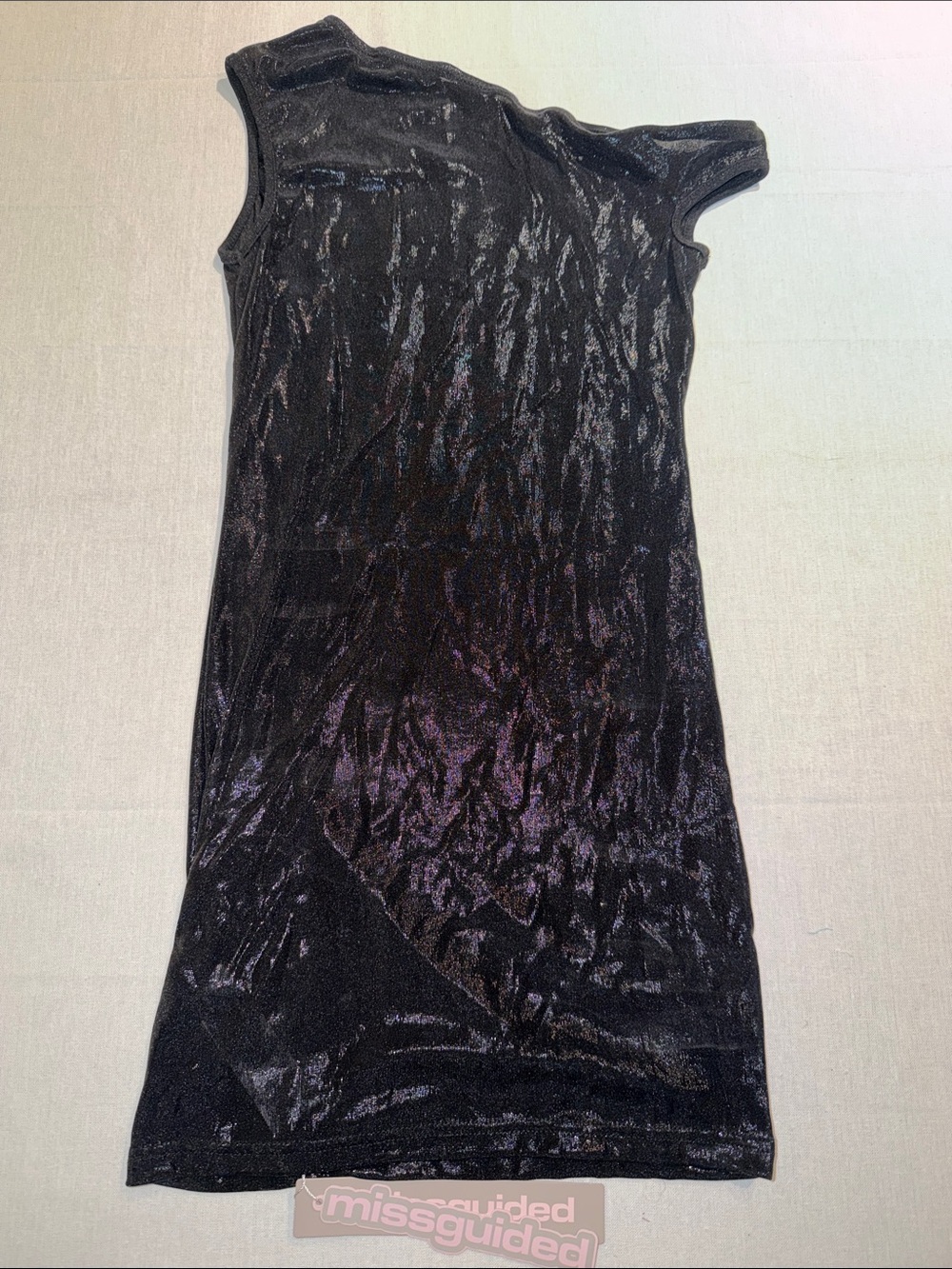 Missguided Black Iridescent One-Shoulder Dress